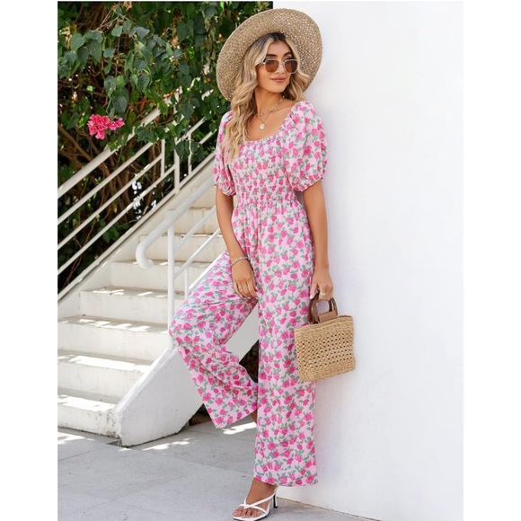 NEW Smocked Floral Jumpsuit - Picture 3 of 6